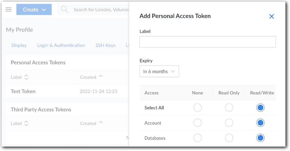 Linode API Token Creation