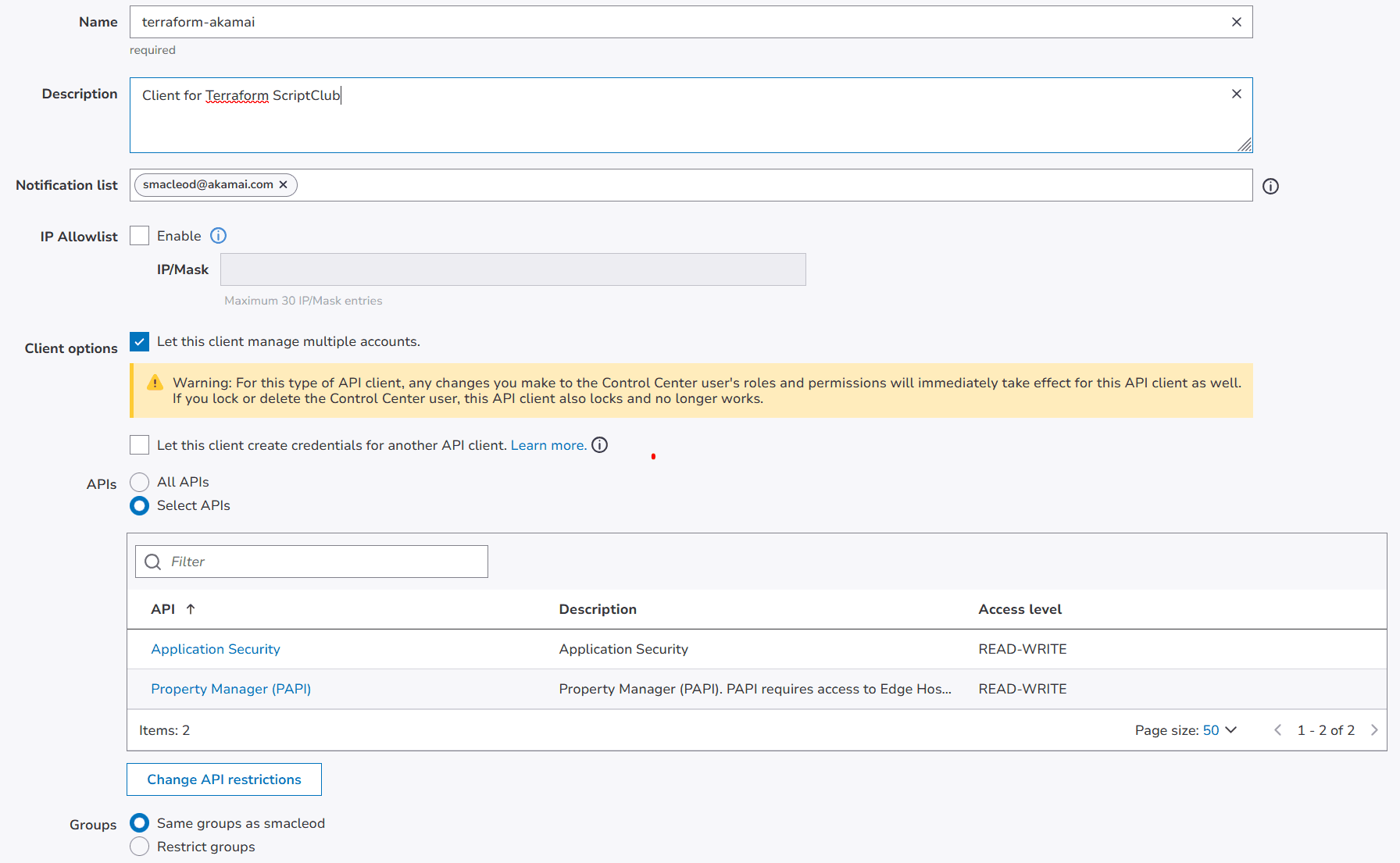 Akamai API Client Creation